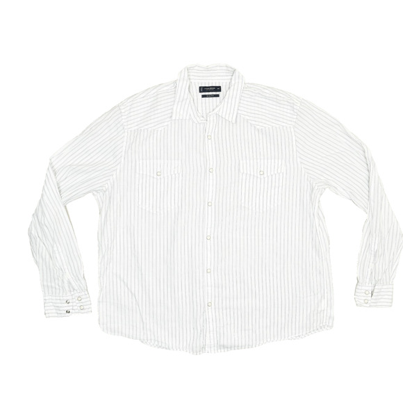 Lucky Brand Men's White Striped Western Shirt Regular Size XXL Long Sleeve - Picture 1 of 8